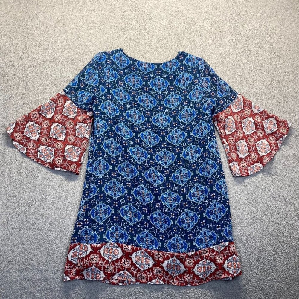 Jealous Tomato Dress Women's Size XLShift Navy Blue Medallion Bell Sleeve Lined - Picture 2 of 12